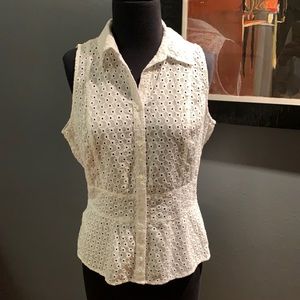 Ann Taylor white eyelet sleeveless blouse